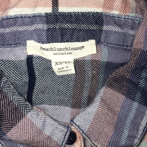 Beach Lunch Lounge Plaid Flannel Button Front Top - Picture 4 of 7
